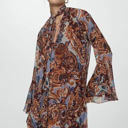 MANGO Floral Print Tie-Up Neck Flared Sleeve Sheath Mini Dress-picture-17