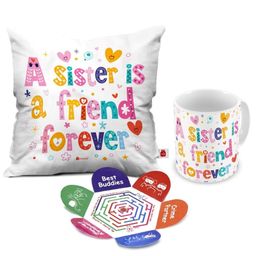 Indigifts White Printed Pre-Filled Cushion & Ceramic Mug Home Gift Set-image-32
