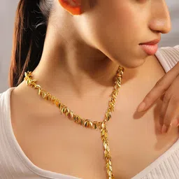Rubans 22K Gold Plated Leaf Design Adjustable Y Shaped Statement Necklace-image-0