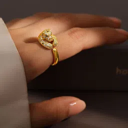 Rubans 18K Gold Plated Demi Fine Panther Motif Cubic Zirconia Studded Openable Ring-77