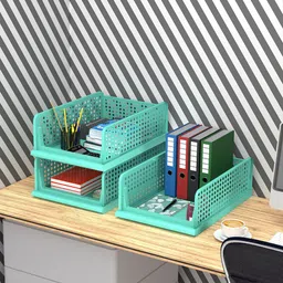 Kuber Industries Green 4 Pieces Checked Office Desk Organisers-image-14