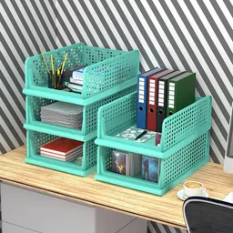 Kuber Industries Green 5 Pieces Checked Office Desk Organisers-46