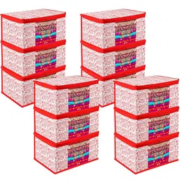 Kuber Industries Red & White 12 Pieces Printed Saree Organizers-3