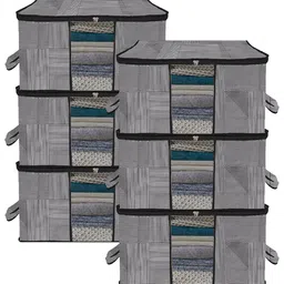 Kuber Industries Grey & White 6 Pieces Printed Saree Organizers-22