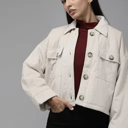 Roadster Women Off White Solid Tailored Jacket with Oversized Pockets-picture-4