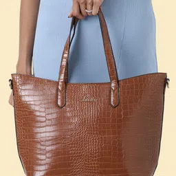 Lavie Women Hailon Brown Animal Textured Structured Oversized Tote Bag-18