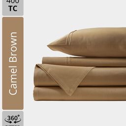 Aurave Camel Brown Plain Cotton Satin 400 TC Fitted Queen Bedsheet Set 1.52mx 1.98m-image-41