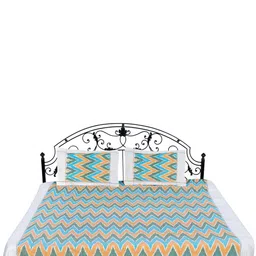 Exotic India Cream-Coloured & Green Geometric 300 TC Queen Bedsheet with 2 Pillow Covers-14