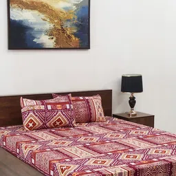 Steve & Anderson Coffee Brown & Purple Printed 160 TC Queen Bedsheet & 2 Pillow Covers-image-90