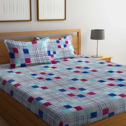 BOMBAY DYEING Marigold Blue Geometric Cotton 104 TC Queen Bedsheet & 2 Pillow Covers-image-32
