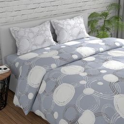 Huesland Grey & White Geometric 144 TC Cotton Double Queen Bedsheet with 2 Pillow Covers-13