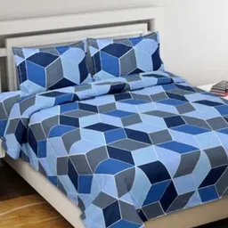 Supreme Home Collective Blue Geometric Cotton144 TC Queen Bedsheet With 2 Pillow Covers-image-70