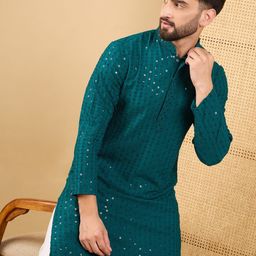 House of Pataudi Floral Embroidered Mandarin Collar Chikankari Straight Kurta-picture-25