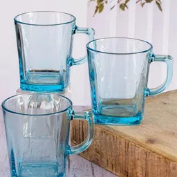 GOODHOMES Set of 6 Transparent Blue Solid Glass 270 ml Coffee Mugs-16