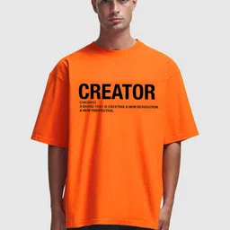 CHKOKKO Typography Printed Round Neck Short Sleeves Oversized T-shirt-image-6