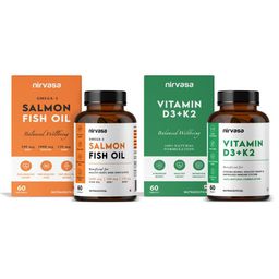 Nirvasa Omega 3 Salmon Fish Oil Softgels & Vitamin D3+K2 Tablets Combo - 60 Capsules Each-11