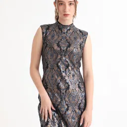 RAREISM High Neck Sleeveless Sequin Embellished Sheath Above Knee Dress-image-99