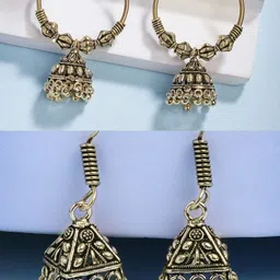 Anouk Set Of 2 German Silver Gold-Plated Traditional Oxidised Dome Shaped Jhumkas-91
