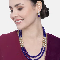 Peora Blue Gold Plated Crystal Blue Pearl Long Necklace Jewellery Set-picture-14