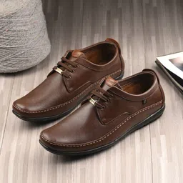 Egoss Men Textured Square Toe Comfort Insole Lace-Ups Leather Derbys-image-5