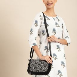 Anouk Ethnic Motifs Printed Structured Sling Bag with Fringed-9