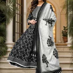 AHIKA Women Black & White Printed Sequinned Kurta with Trousers & Dupatta-picture-20