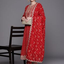 Indo Era Ethnic Motifs Printed Regular Sequinned Kurta With Trousers & Dupatta image 4