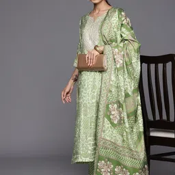 Libas Floral Yoke Design Regular Kurta with Trousers & With Dupatta image 5