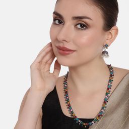 AITIHYA Silver-Plated Oxidised Artificial Stones & Beads Jewellery Set-13