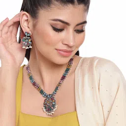AITIHYA Silver-Plated Oxidised Artificial Stone Jewellery Set-19