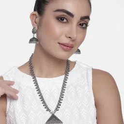 AITIHYA Women Silver-Plated Oxidised Necklace & Earrings Jewellery Set-image-16