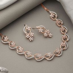 Saraf RS Jewellery Rose Gold-Plated White AD-Studded Jewellery Set-27
