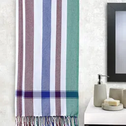 Arrabi Set Of 2 White & Blue Striped 210 GSM Cotton Bath Towels-98