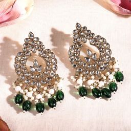 ADIVA Gold-Plated Royal Kundan Studded And Pearls Beaded Teardrop Shaped Chandbalis-52