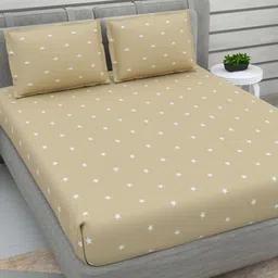 DREAM WEAVERZ Beige Star 220 TC Pure Cotton Double Bedsheet with 2 Pillow Covers-image-29