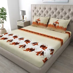 MAFATLAL Cream & White Abstract Printed Cotton 186 TC King Bedsheet Set- 2.74 m x 2.74 m-picture-3