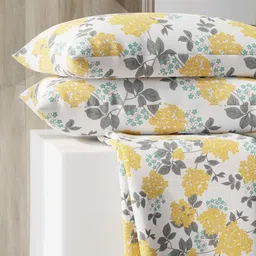 Layers Zen Yellow & White Floral Printed 225 TC King Bedsheet with 2 Pillow Covers-image-97
