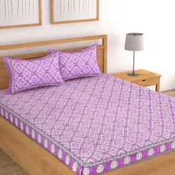 Lali Prints Purple & White Ethnic Motifs Cotton180 TC King Bedsheet With 2 Pillow Covers-picture-10
