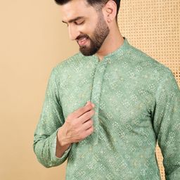 House of Pataudi Bandhani Embroidered Mandarin Collar Thread Work Straight Kurta-picture-36
