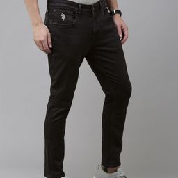 U S Polo Assn Denim Co Men Black Henry Tapered Fit Crop Stretchable Jeans-image-55