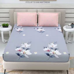 DREAM WEAVERZ Blue & Pink Floral Pure Cotton 220 TC Double Bedsheet with 2 Pillow Covers-image-27