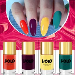 VOLO Set of 4 HD Colors High-Shine Nail Polish-9ml Each-Wine-Yellow-Coral-Radium Green-19