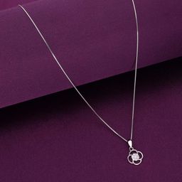 KAI JEWEL Rhodium Plated Cubic Zirconia 92.5 Silver Floral Pendant with Chain-image-70