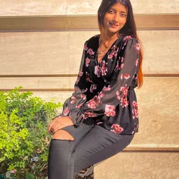 SASSAFRAS Black & White Floral Print Bishop Sleeves Georgette Wrap Top-image-52