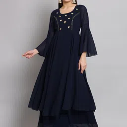 Poshak Hub Women Floral Embellished Flared Sleeves Georgette Anarkali Kurta-image-83