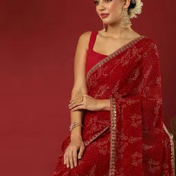 Mitera Bandhani Printed Sequinned Embellished Pure Georgette Saree-21