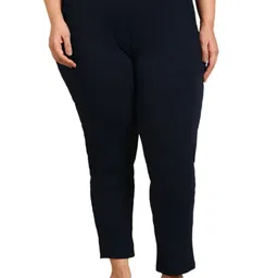 The Pink Moon Women Navy Blue Relaxed Straight Leg High-Rise Trousers-28