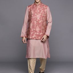 Manu Men Pink Regular Kurta with Churidar & Jacket-picture-6