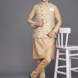 Manu Men Solid Kurta with Churidar & Nehru Jacket-picture-47