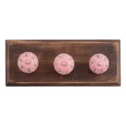 Indianshelf Brown & Pink Floral Wooden Wall 3 Hooks Key Holder-image-46